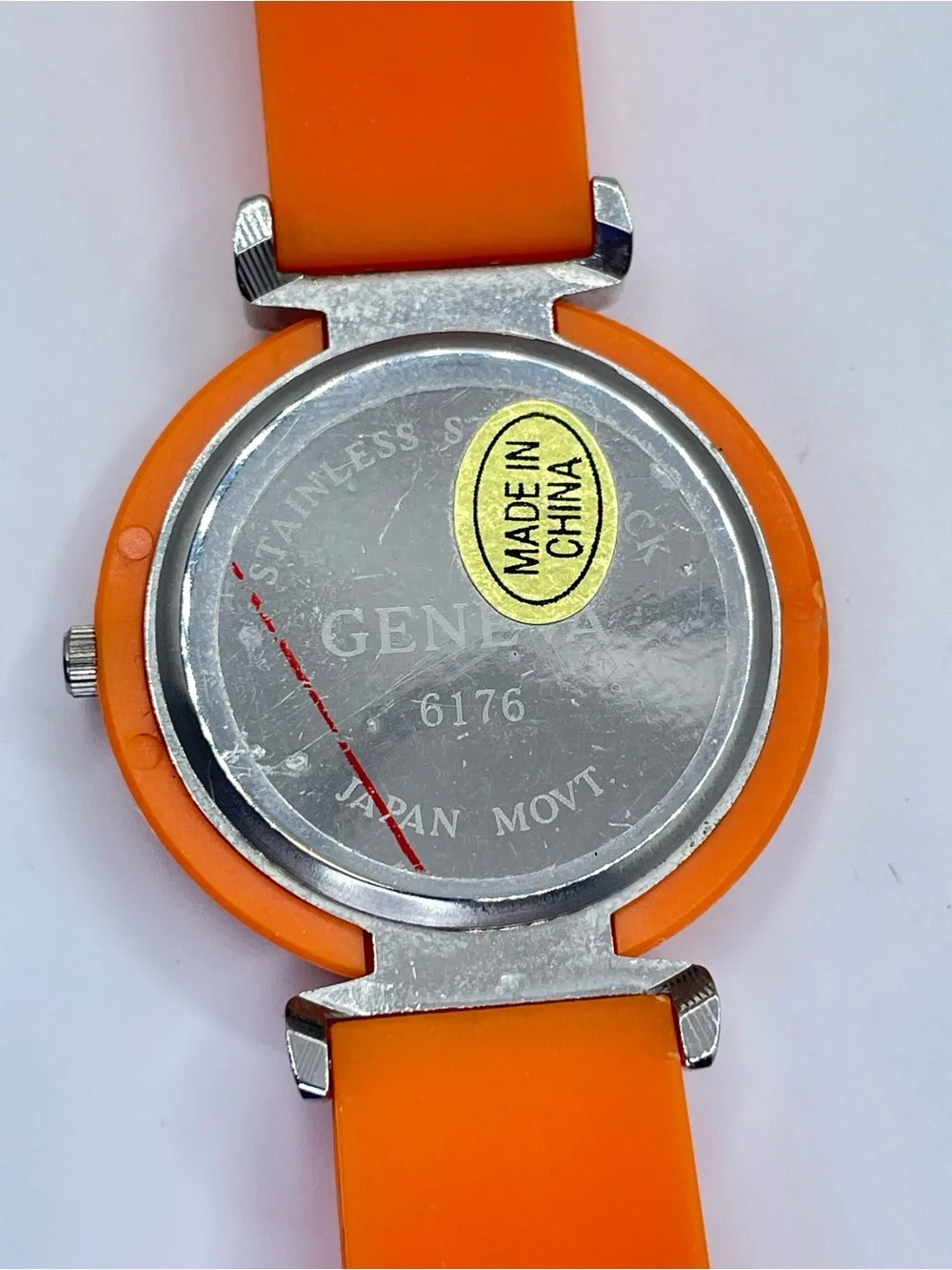 Geneva Orange Silicone Crystal Bezel Watch Silver Tone Working Modern Sleek